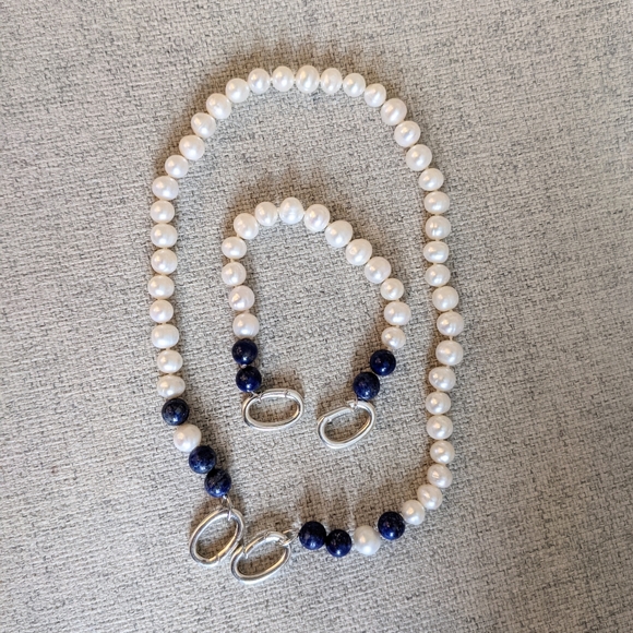 3 Way Pearl & Lapis Lazuli Choker & Bracelet - Picture 7 of 7